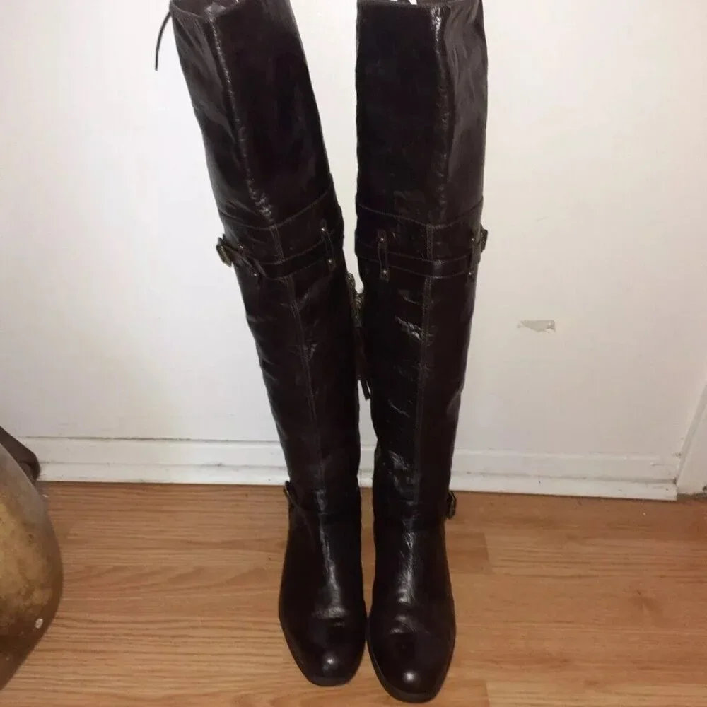 POUR LA VICTOIRE-Victorella-Over Knee Boots-Dk Brown Leather-Sz 7.5-Excellent - Picture 3 of 7